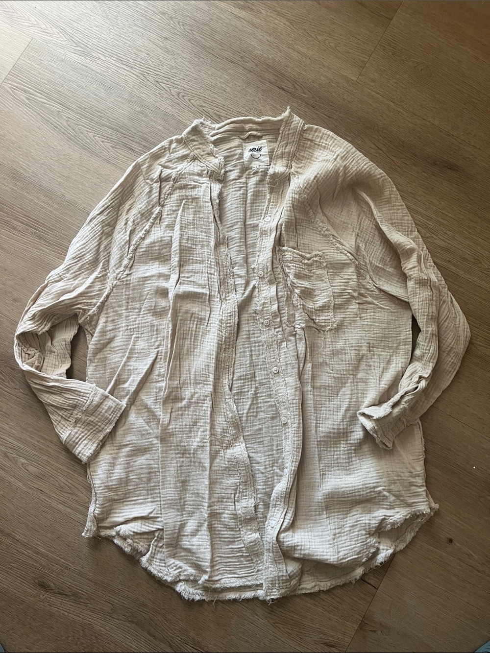 aerie Cream Textured Gauze Button-Up Shirt